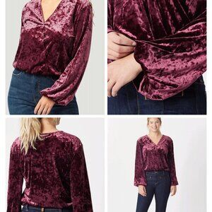 1034) Wrangler Retro Women's Dark Purple Crushed Velvet Surplice Top Size Small
